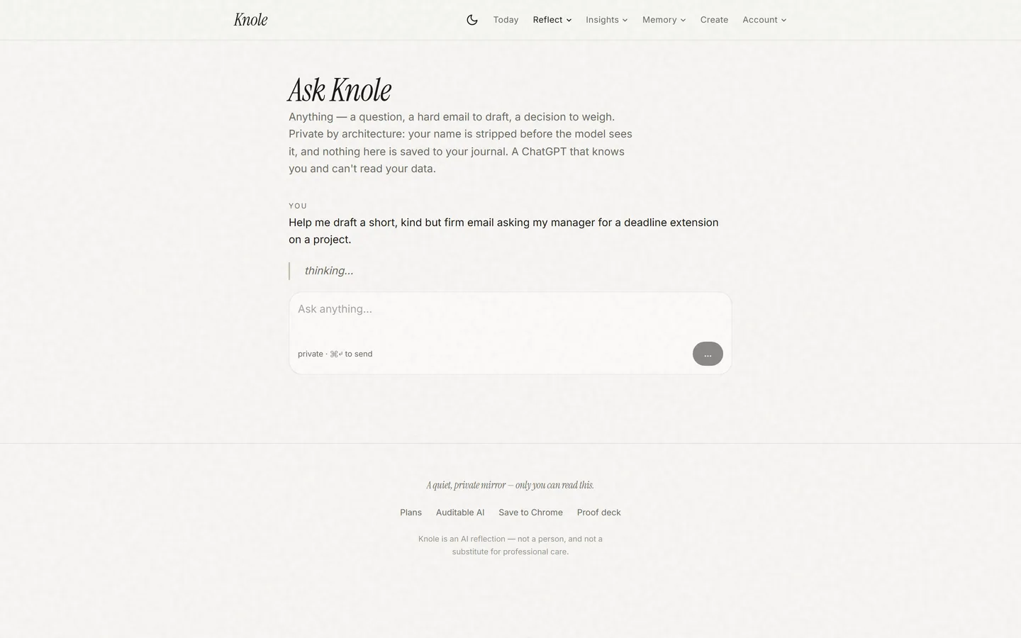 Ask Knole — a private assistant drafting a kind-but-firm deadline-extension email