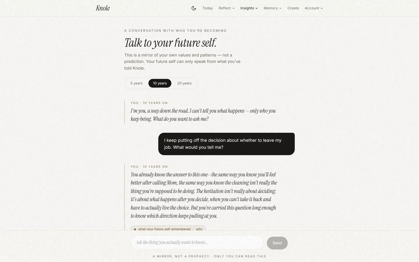 Future-Self — a grounded letter from who your entries point toward