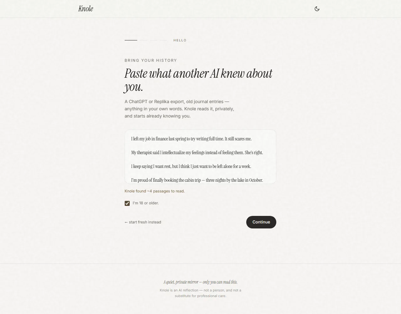 Bring your data — paste an old journal or a ChatGPT export