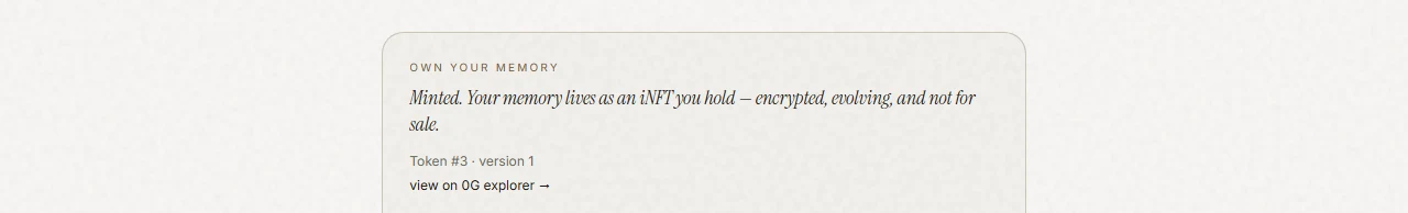 The Index — a minted memory iNFT card: not for sale, Token #3, view on 0G explorer