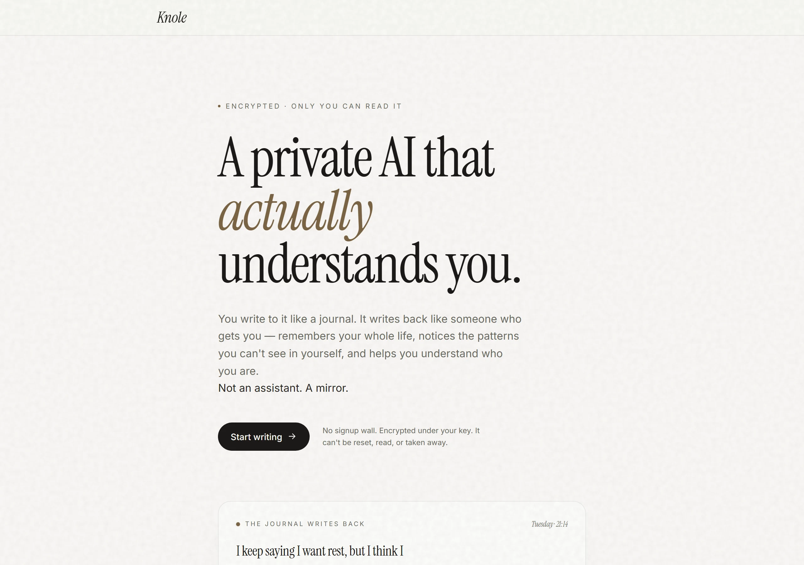 Knole landing page