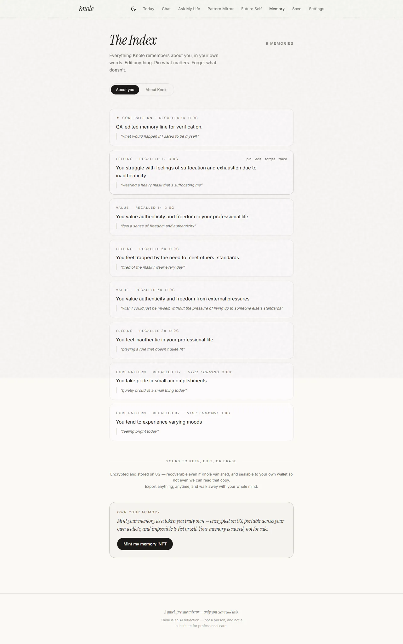 The Index — editing and forgetting a memory, append-only