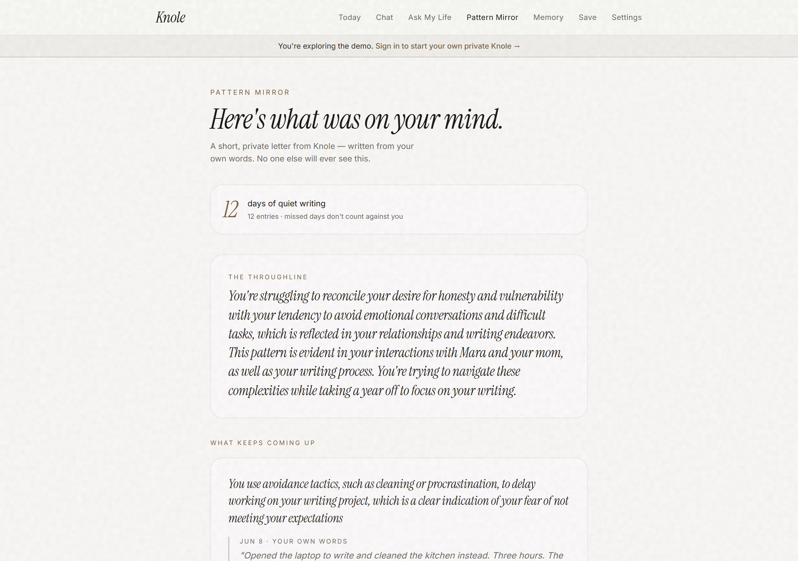 The Mirror — patterns citing real entries