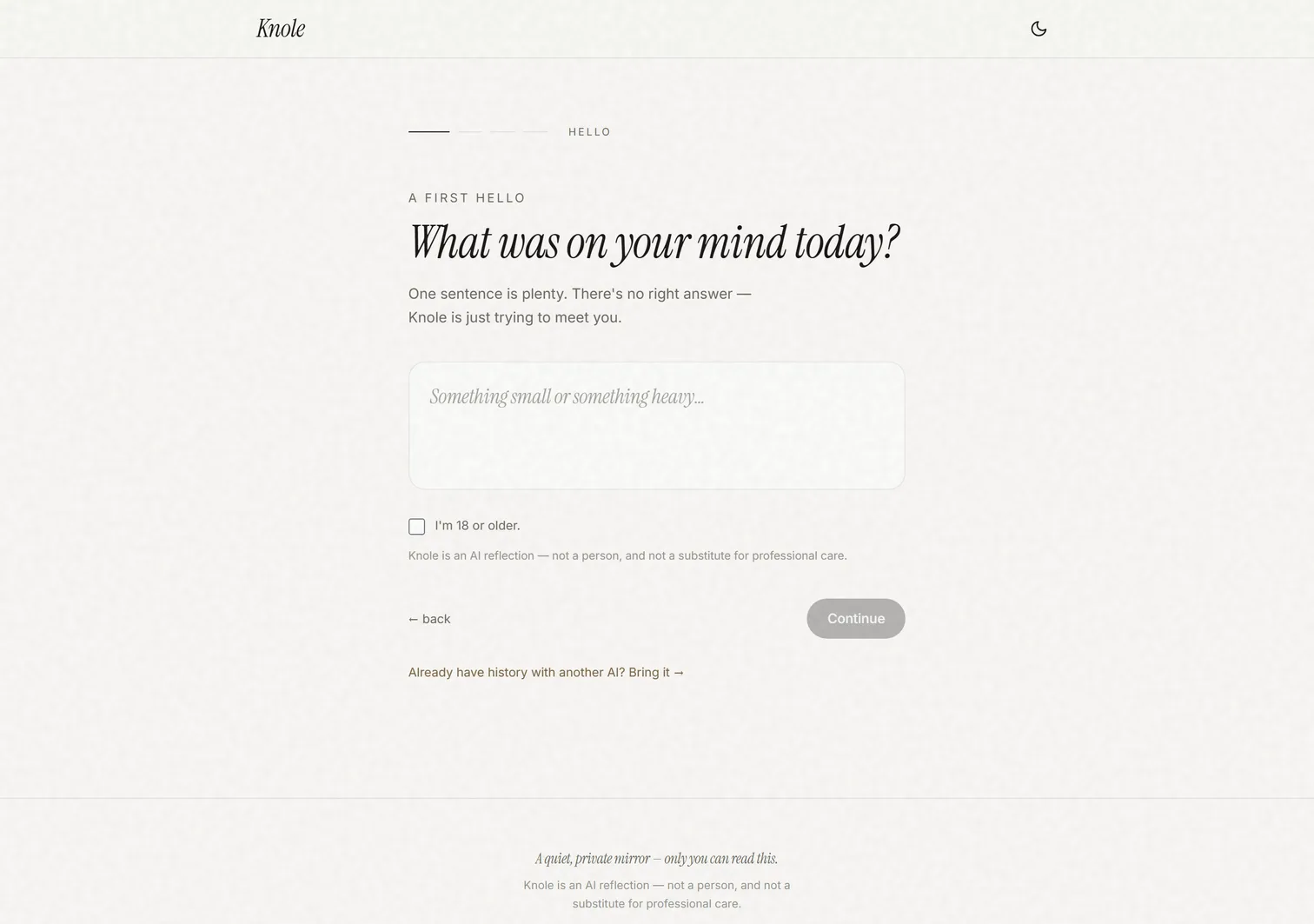 Onboarding — What was on your mind today? with the age gate and an import path