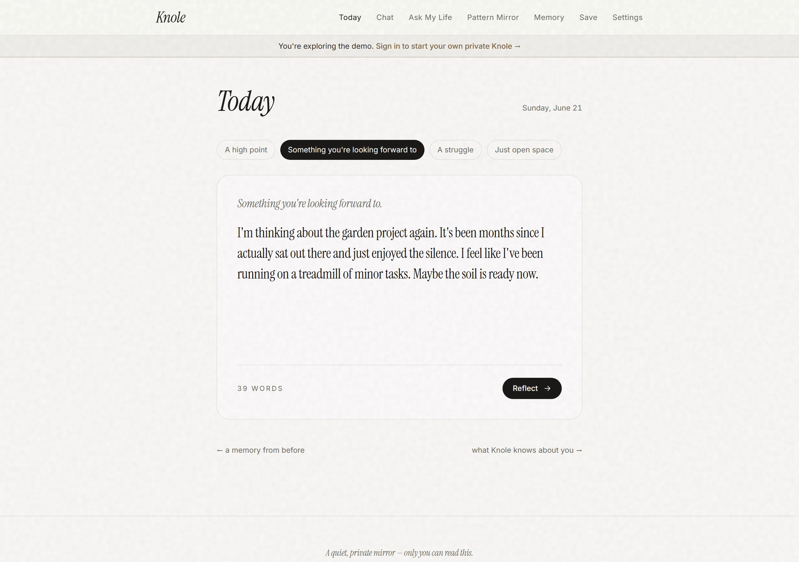 Today — the journal with a streamed reflection