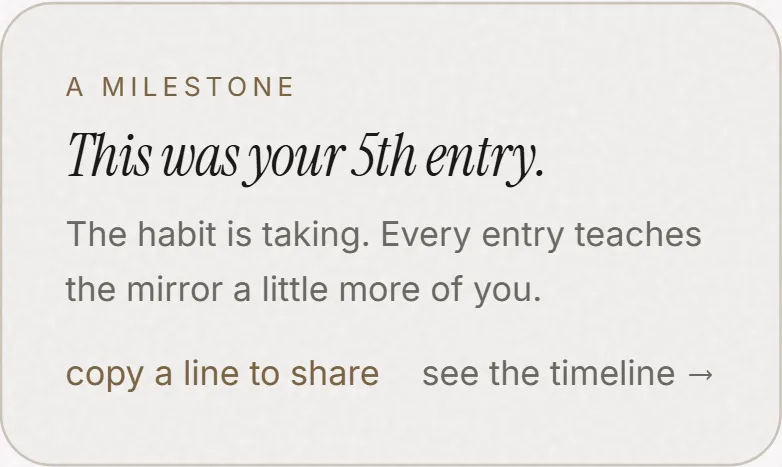 A milestone card - this was your 5th entry